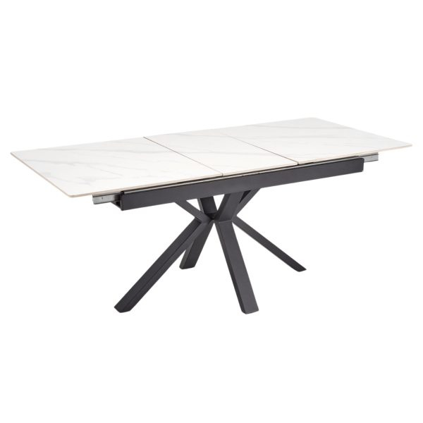 Nowoczesny Rozkładany Stół Prostokątny 140-180x85 cm do Jadalni Biały Marmur Matowy PLATAN Halmar