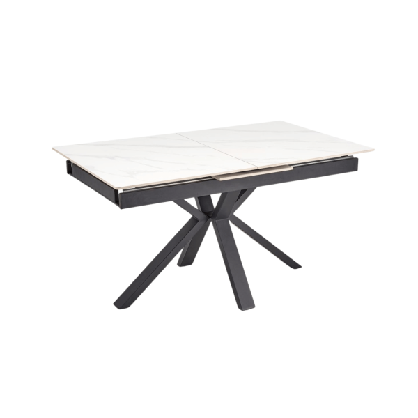Nowoczesny Rozkładany Stół Prostokątny 140-180x85 cm do Jadalni Biały Marmur Matowy PLATAN Halmar
