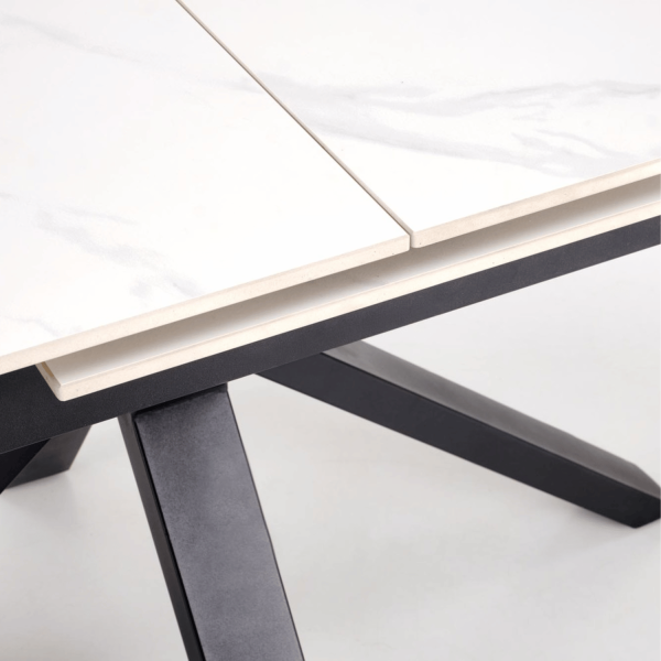 Nowoczesny Rozkładany Stół Prostokątny 140-180x85 cm do Jadalni Biały Marmur Matowy PLATAN Halmar