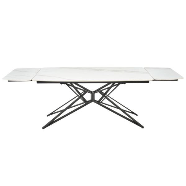 Nowoczesny Designerski Stół Rozkładany 160-240 cm do Salonu Jadalni Biały Marmur Czarne Wyjątkowe Nogi ALFREDO Halmar