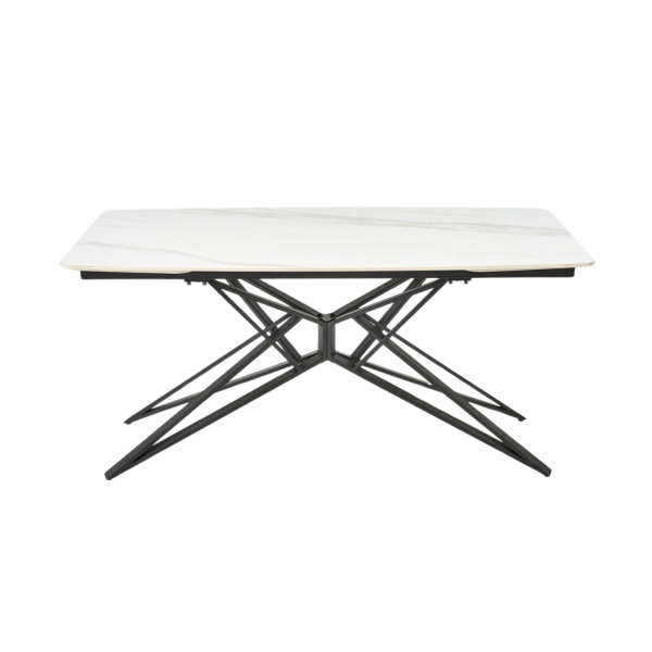 Nowoczesny Designerski Stół Rozkładany 160-240 cm do Salonu Jadalni Biały Marmur Czarne Wyjątkowe Nogi ALFREDO Halmar