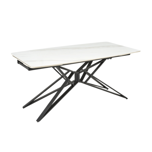 Nowoczesny Designerski Stół Rozkładany 160-240 cm do Salonu Jadalni Biały Marmur Czarne Wyjątkowe Nogi ALFREDO Halmar