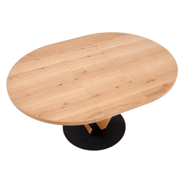 Nowoczesny Stół Okrągły Rozkładany 120-160 cm do Jadalni Dębowy Naturalny Czarny Loft FANIS Halmar