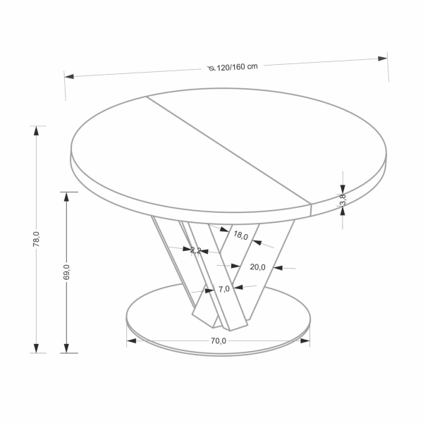 Nowoczesny Stół Okrągły Rozkładany 120-160 cm do Jadalni Dębowy Naturalny Czarny Loft FANIS Halmar