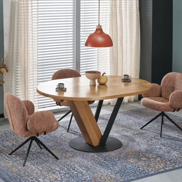 Nowoczesny Stół Okrągły Rozkładany 120-160 cm do Jadalni Dębowy Naturalny Czarny Loft FANIS Halmar