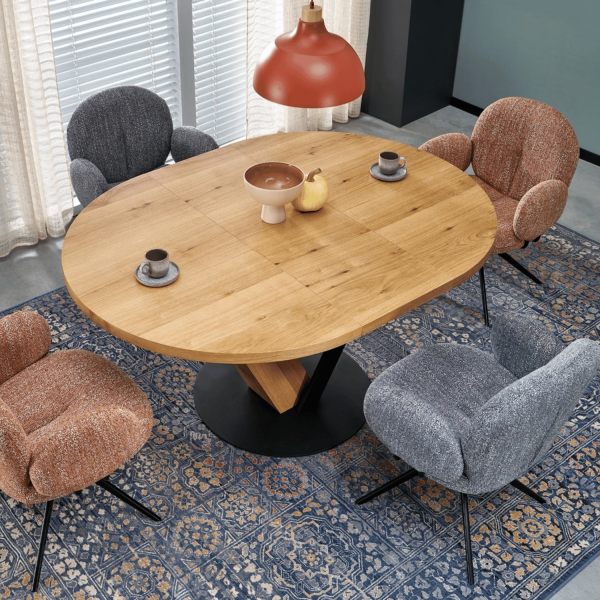 Nowoczesny Stół Okrągły Rozkładany 120-160 cm do Jadalni Dębowy Naturalny Czarny Loft FANIS Halmar