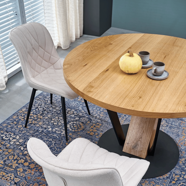 Nowoczesny Stół Okrągły Rozkładany 120-160 cm do Jadalni Dębowy Naturalny Czarny Loft FANIS Halmar