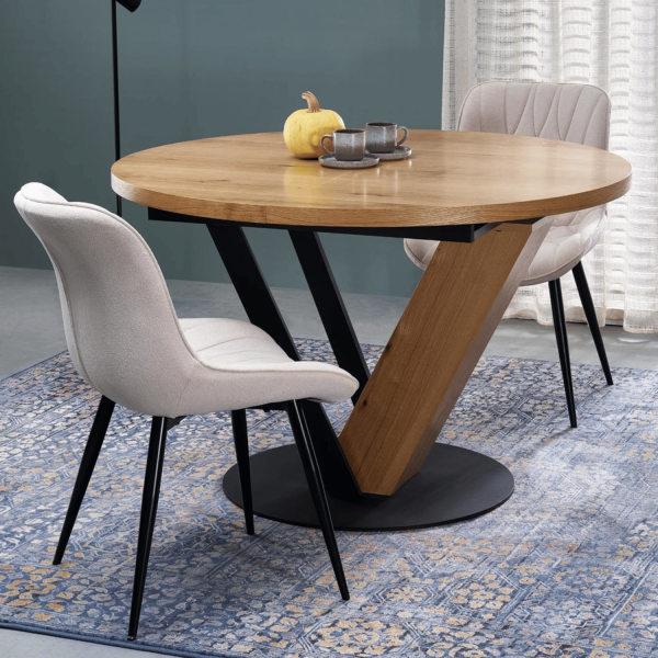 Nowoczesny Stół Okrągły Rozkładany 120-160 cm do Jadalni Dębowy Naturalny Czarny Loft FANIS Halmar