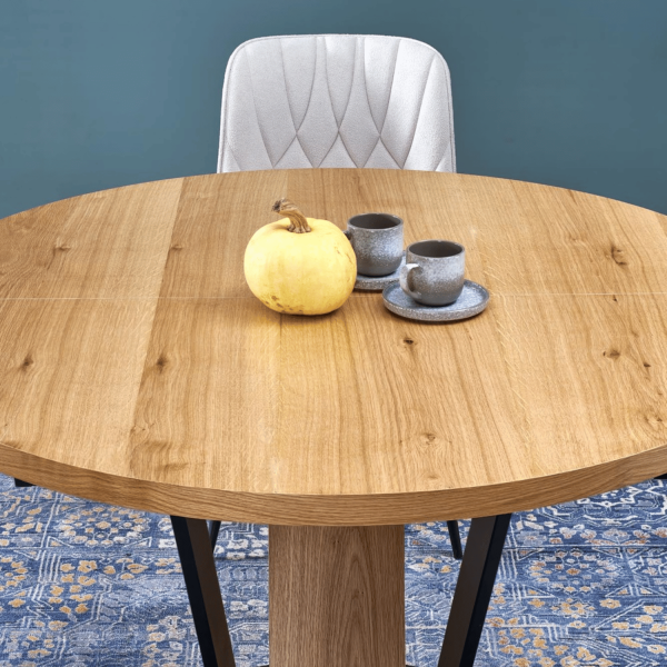 Nowoczesny Stół Okrągły Rozkładany 120-160 cm do Jadalni Dębowy Naturalny Czarny Loft FANIS Halmar