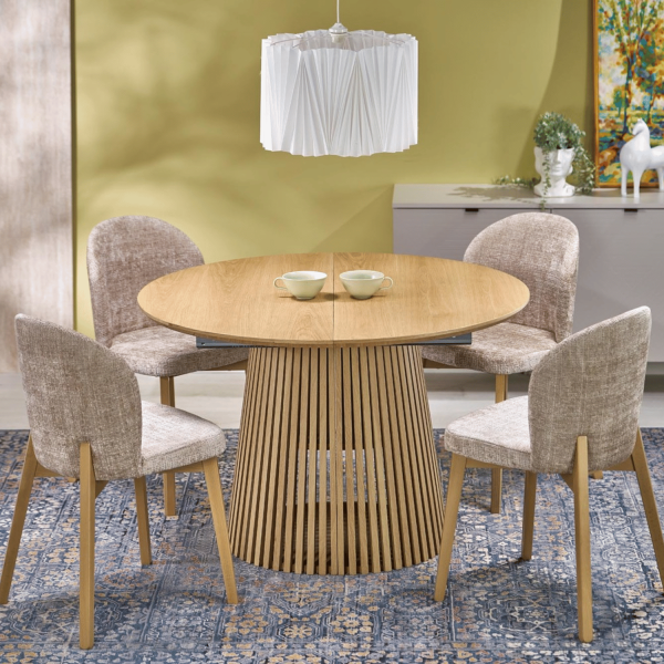 Okrągły Stół Rozkładany 120-210 cm do Jadalni Salonu Naturalny Lamele FARGO Halmar