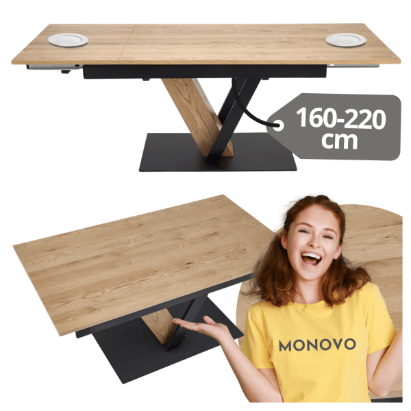 Nowoczesny Stół Prostokątny Rozkładany 160-220 cm do Jadalni Dębowy Naturalny Czarny Loft FANIS Halmar
