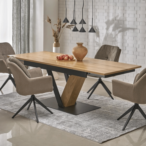 Nowoczesny Stół Prostokątny Rozkładany 160-220 cm do Jadalni Dębowy Naturalny Czarny Loft FANIS Halmar