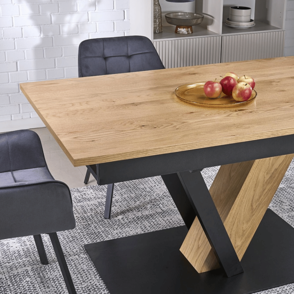 Nowoczesny Stół Prostokątny Rozkładany 160-220 cm do Jadalni Dębowy Naturalny Czarny Loft FANIS Halmar