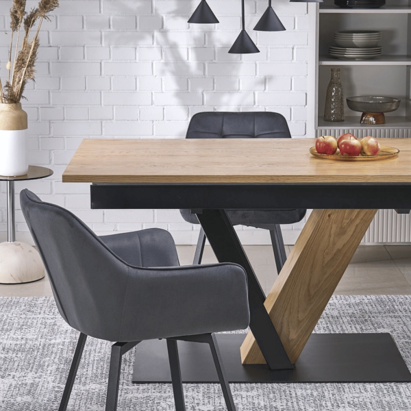 Nowoczesny Stół Prostokątny Rozkładany 160-220 cm do Jadalni Dębowy Naturalny Czarny Loft FANIS Halmar
