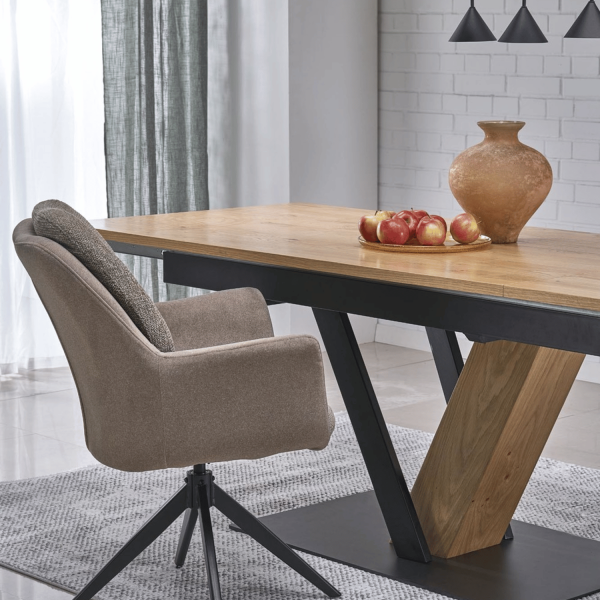 Nowoczesny Stół Prostokątny Rozkładany 160-220 cm do Jadalni Dębowy Naturalny Czarny Loft FANIS Halmar