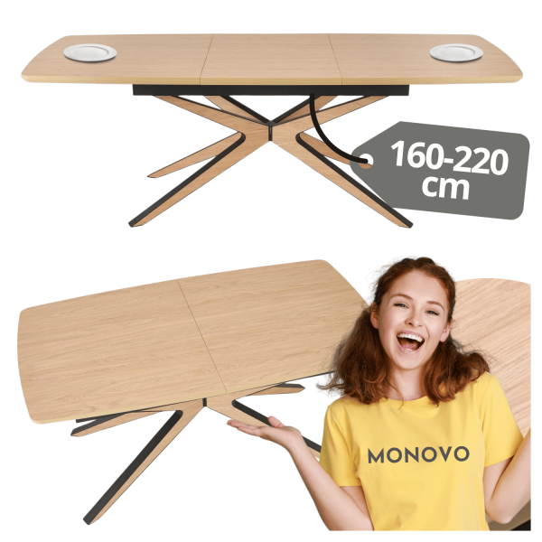 Nowoczesny Stół Rozkładany 160-220 cm do Jadalni Salonu Prostokątny Naturalny Matowy JAMES Halmar