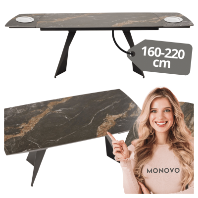 Nowoczesny Elegancki Stół Rozkładany Duży Prostokątny Czarny Marmur Matowy ARMANI Halmar