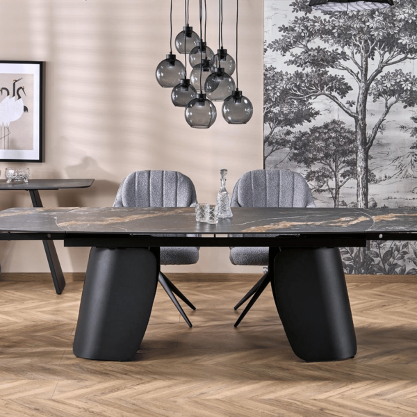 Elegancki Nowoczesny Stół Rozkładany 180-260x90 cm do Jadalni Salonu Czarny Marmurowy FORUM Halmar
