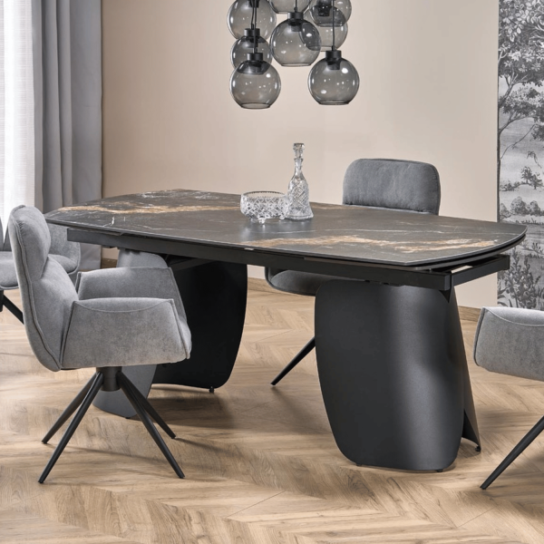 Elegancki Nowoczesny Stół Rozkładany 180-260x90 cm do Jadalni Salonu Czarny Marmurowy FORUM Halmar