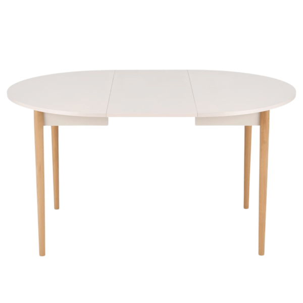 Skandynawski Stół Rozkładany do Jadalni 102-142x102 cm Kaszmirowy Beżowy z Drewnianymi Nogami Buk Naturalny PIVOT Halmar