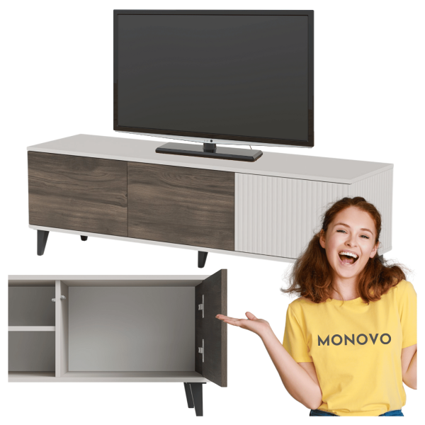 Nowoczesny Stolik Rtv 150 cm Kaszmirowy Orzechowy Szafka pod Telewizor RANDOM 2 Rtv-1 Halmar