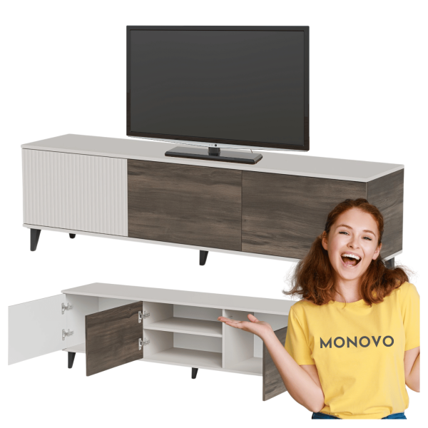 Nowoczesny Stolik Rtv 180 cm Kaszmirowy Orzechowy Szafka pod Telewizor RANDOM 2 Rtv-1 Halmar