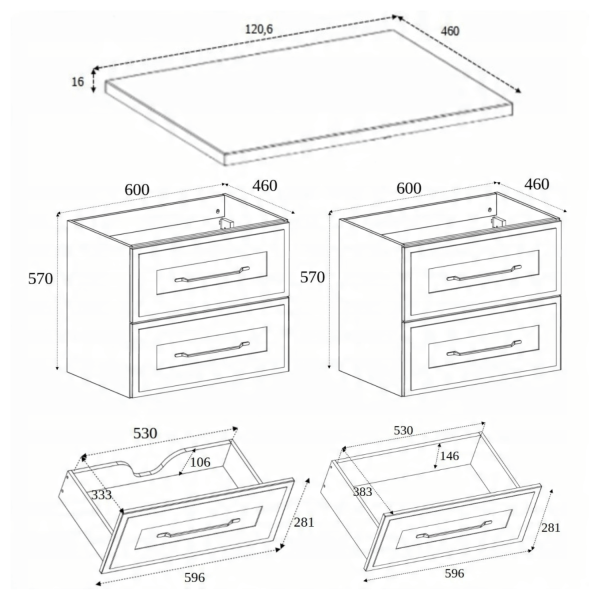 Szafka Łazienkowa 120 cm Pod Umywalkę Wisząca Mat Kaszmir Podwójna z Blatem CLASSIC