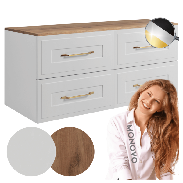 Szafka z Blatem 120 cm Wisząca Podwójna Pod Umywalkę Łazienkowa Biały Złoty Dąb CLASSIC