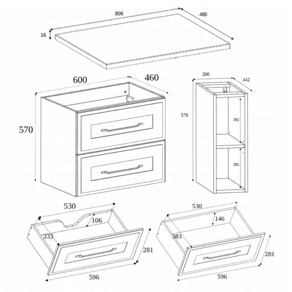 Szafka do Łazienki pod Umywalkę Kaszmirowa Wisząca Blatem 80 cm Retro CLASSIC RODAN