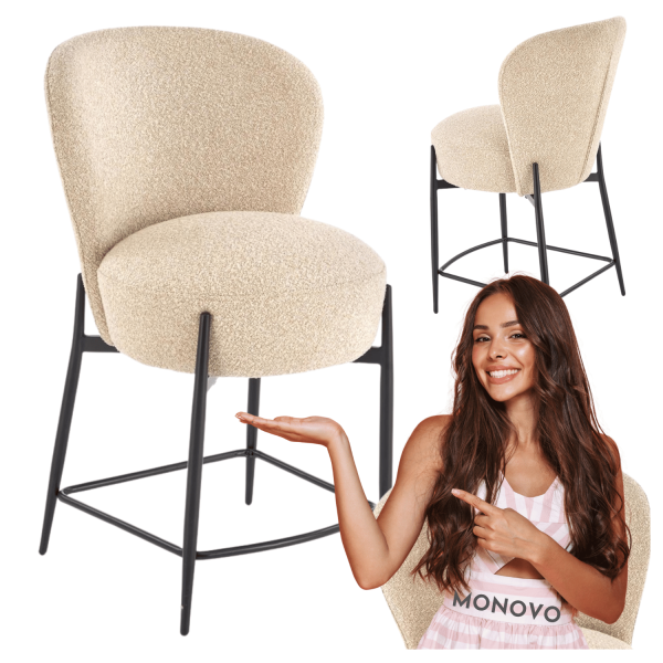 Elegancki Stylowy Hoker Tapicerowany Beżowy Krzesło Barowe Beżowe Loft H126 Halmar