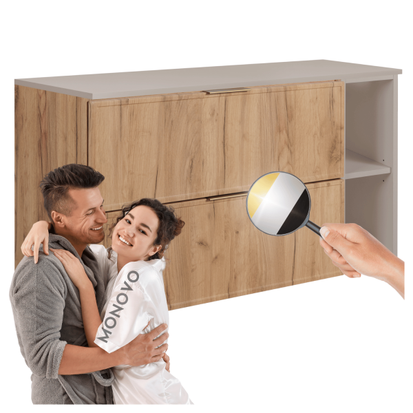 Szafka do Łazienki 100 cm Złoty Dąb Craft Wisząca z Regałem Pod Umywalkę z Blatem Kaszmirowym Nowoczesna SLIM