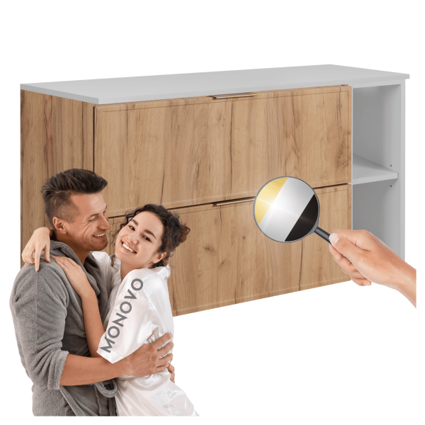 Szafka 100 cm do Łazienki Złota Dębowa z Regałem z Blatem Białym Wisząca Retro Elegancka SLIM