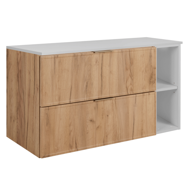 Szafka 100 cm do Łazienki Złota Dębowa z Regałem z Blatem Białym Wisząca Retro Elegancka SLIM