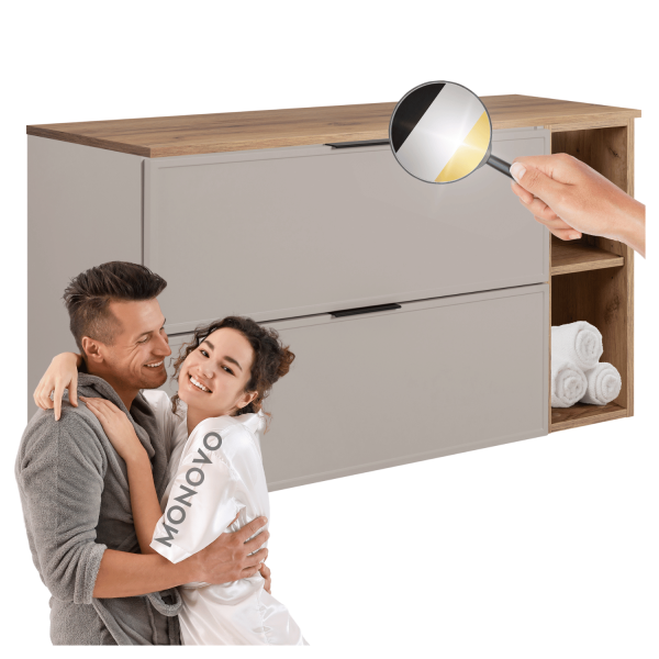 Szafka Kaszmirowa Wisząca z Regałem pod Umywalkę do Łazienki 80 cm z Blatem Złoty Dąb Craft Retro Elegancka SLIM