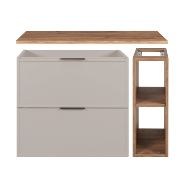 Szafka Kaszmirowa Wisząca z Regałem pod Umywalkę do Łazienki 80 cm z Blatem Złoty Dąb Craft Retro Elegancka SLIM