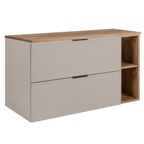 Szafka Kaszmirowa Wisząca z Regałem pod Umywalkę do Łazienki 80 cm z Blatem Złoty Dąb Craft Retro Elegancka SLIM