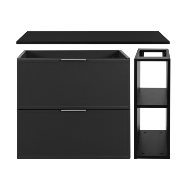 Szafka do Łazienki 80 cm Ciemny Szary pod Umywalkę z Regałem Czarnym z Blatem Nowoczesna Retro SLIM
