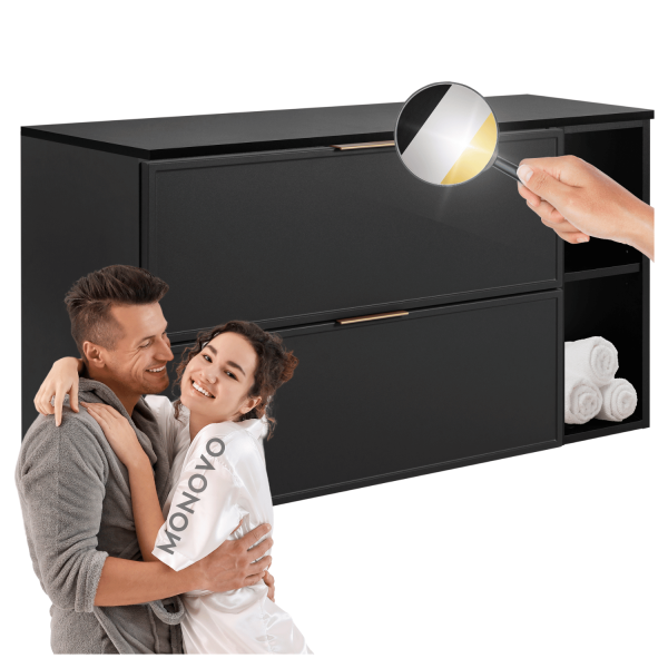 Szafka do Łazienki 80 cm Ciemny Szary pod Umywalkę z Regałem Czarnym z Blatem Nowoczesna Retro SLIM