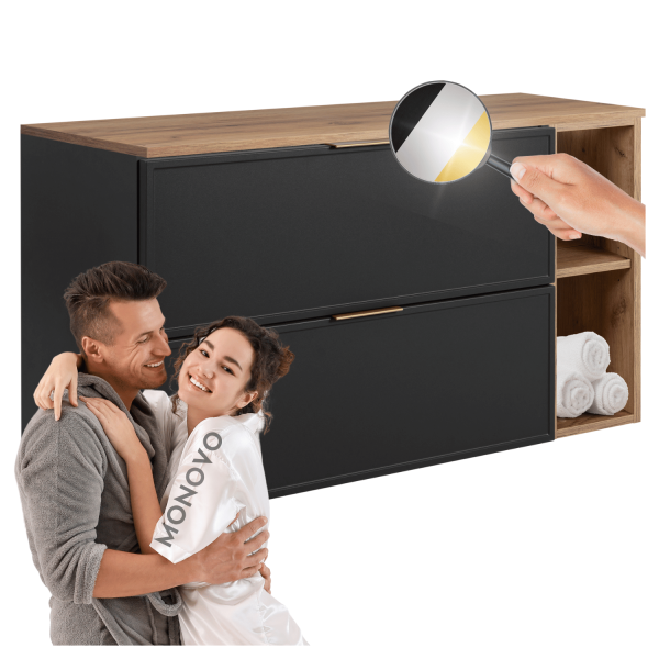 Szafka 80 cm Łazienkowa Ciemny Szary z Regałem z Blatem pod Umywalkę Złoty Dąb Craft Nowoczesna Retro SLIM
