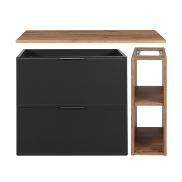 Szafka 80 cm Łazienkowa Ciemny Szary z Regałem z Blatem pod Umywalkę Złoty Dąb Craft Nowoczesna Retro SLIM