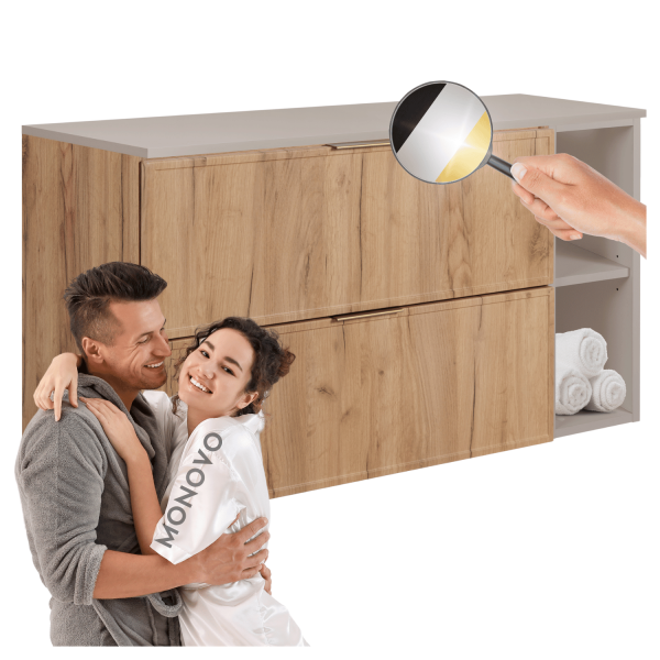 Szafka Łazienkowa Złota Dębowa pod Umywalkę z Regałem Kaszmirowym 80 cm z Blatem Retro SLIM