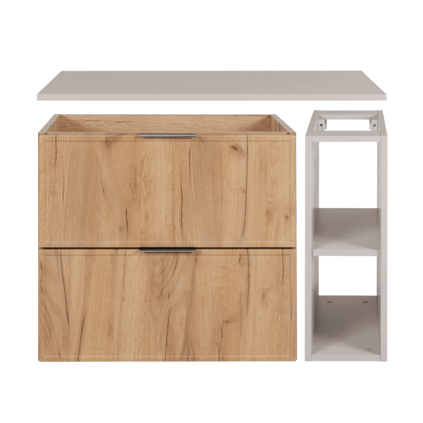 Szafka Łazienkowa Złota Dębowa pod Umywalkę z Regałem Kaszmirowym 80 cm z Blatem Retro SLIM
