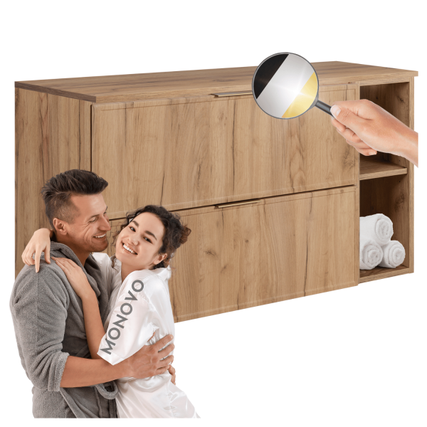 Szafka do Łazienki 80 cm Złota Dębowa pod Umywalkę z Regałem z Blatem Retro SLIM