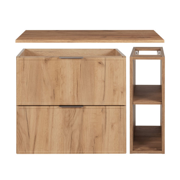 Szafka do Łazienki 80 cm Złota Dębowa pod Umywalkę z Regałem z Blatem Retro SLIM