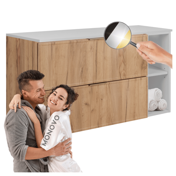 Dębowa Szafka Łazienkowa 80 cm pod Umywalkę Biała z Regałem z Blatem Nowoczesny Retro SLIM