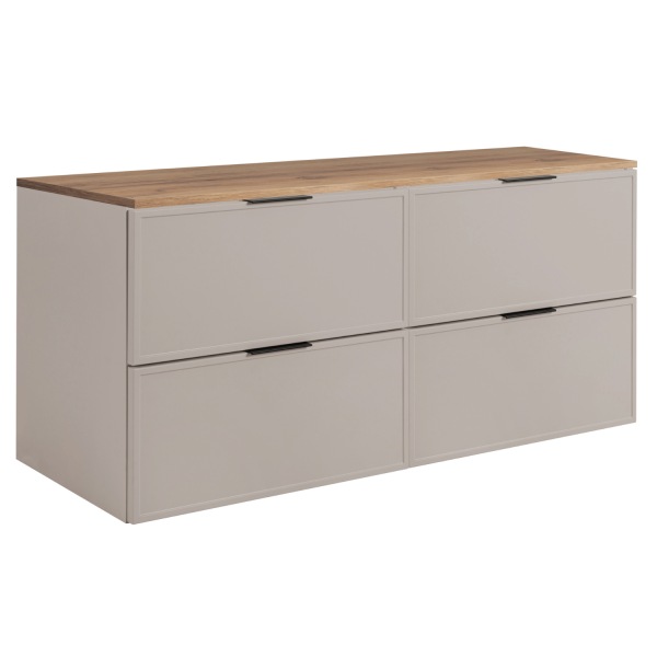 Szafka Łazienkowa 120 cm Wisząca Kaszmirowa z Blatem Dębowym Podwójna Retro SLIM
