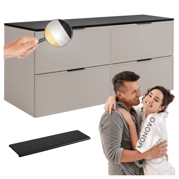 Szafka Łazienkowa 120 cm Kaszmir Wisząca z Czarnym Blatem Nowoczesna Podwójna Retro SLIM