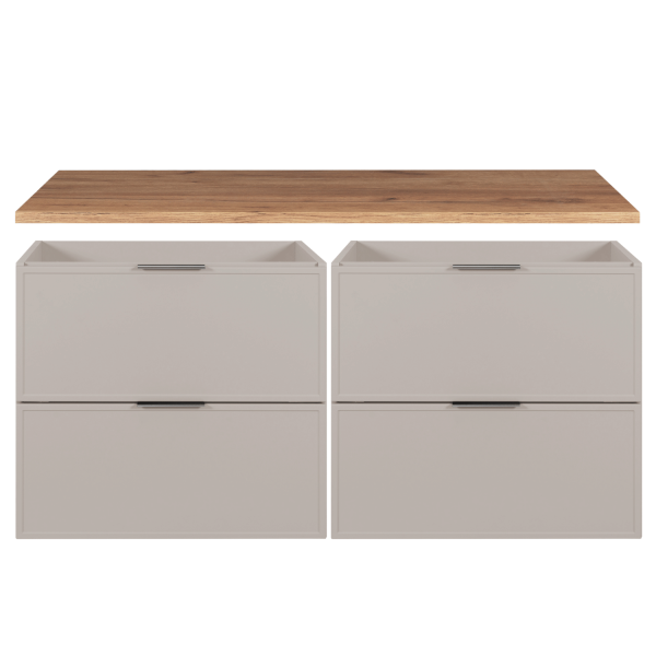 Szafka Łazienkowa 120 cm Wisząca Kaszmirowa z Blatem Dębowym Podwójna Retro SLIM