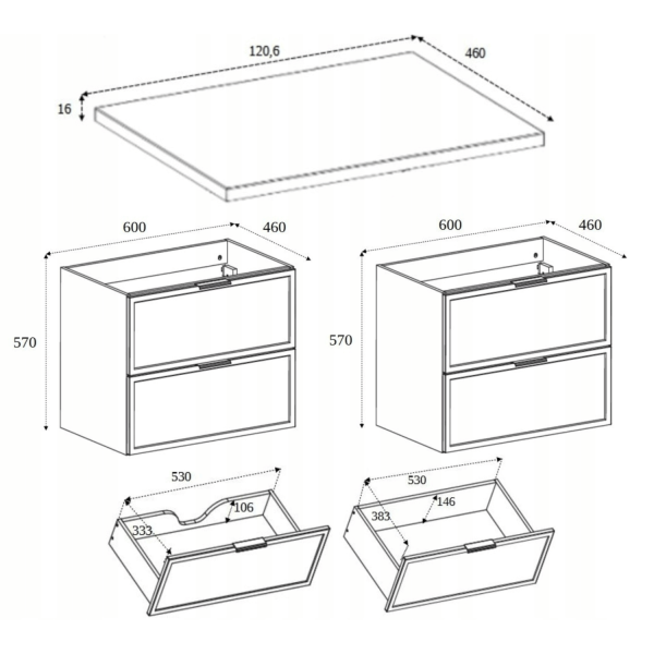 Szafka Złoty Dąb Craft Łazienkowa Wisząca 120 cm z Blatem Nowoczesna Podwójna Retro SLIM