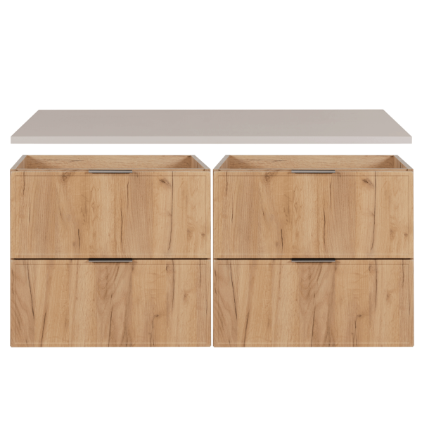 Szafka Złoty Dąb Craft Wisząca 120 cm do Łazienki z Blatem Nowoczesna Kaszmirowa Podwójna Retro SLIM